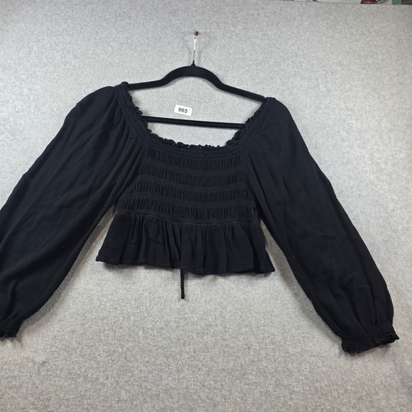 Cotton Candy Black Smocked Peasant Crop Top Long Balloon Sleeve Small - Picture 7 of 9